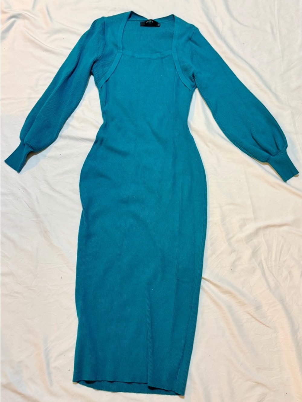 Zesica Midi Length Teal Ribbed Knit Figure Flattering Dress in Size M - Picture 2 of 4